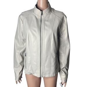 Dress Barn Faux Leather Jacket Womens XL Gray Iridescent Full Zip